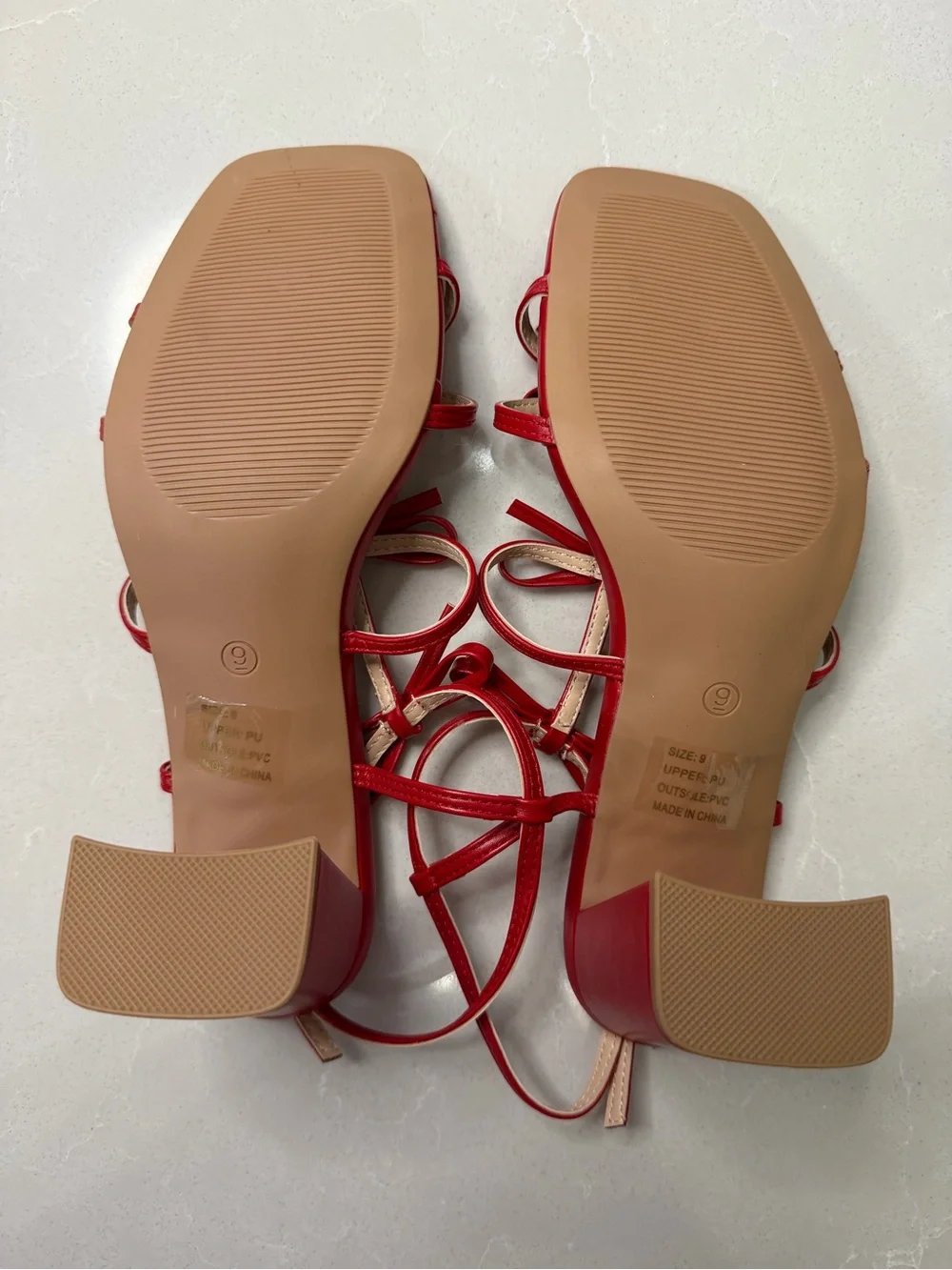 RACHEL Rachel Roy Cologne Bow Block Heel Sandals Red Defect on Heel, Size 9